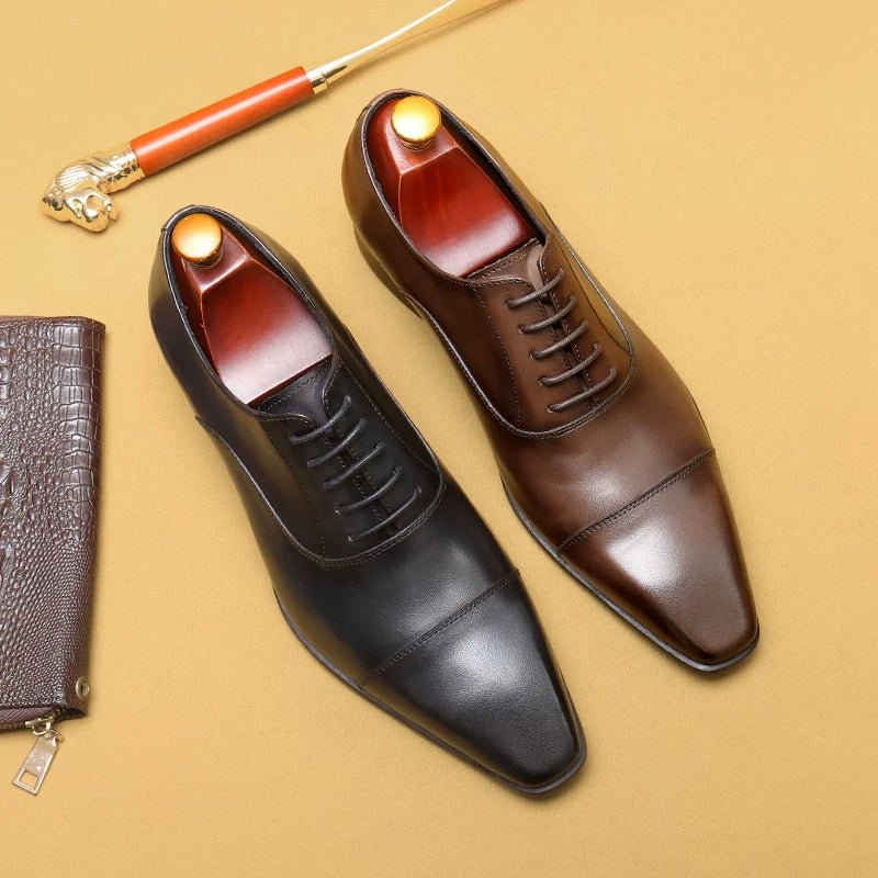 Men's Genuine Leather Oxford Shoes, Pointed Toe, Business
