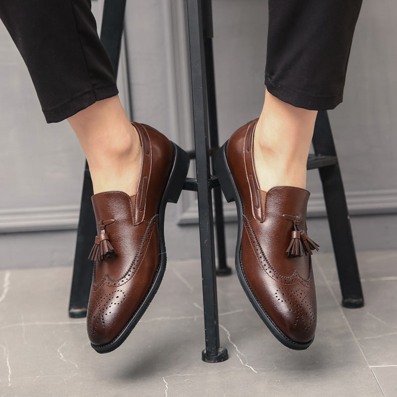 Cross-border men's brogue leather shoes - plus size fashion tassel leather shoes - business casual