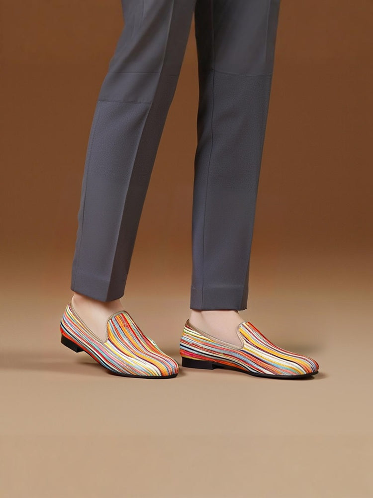 New color striped fluorescent sequin men's loafers trendy European version large size slip-on party shoes low-top shoes