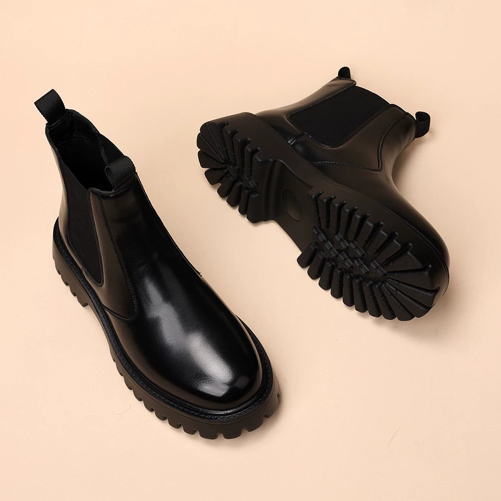 Men's Brown Martin Boots, Height Increasing, Thick Sole
