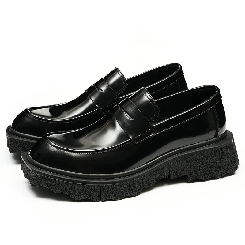Men's Genuine Leather Loafers, Height Increasing, Thick Sole