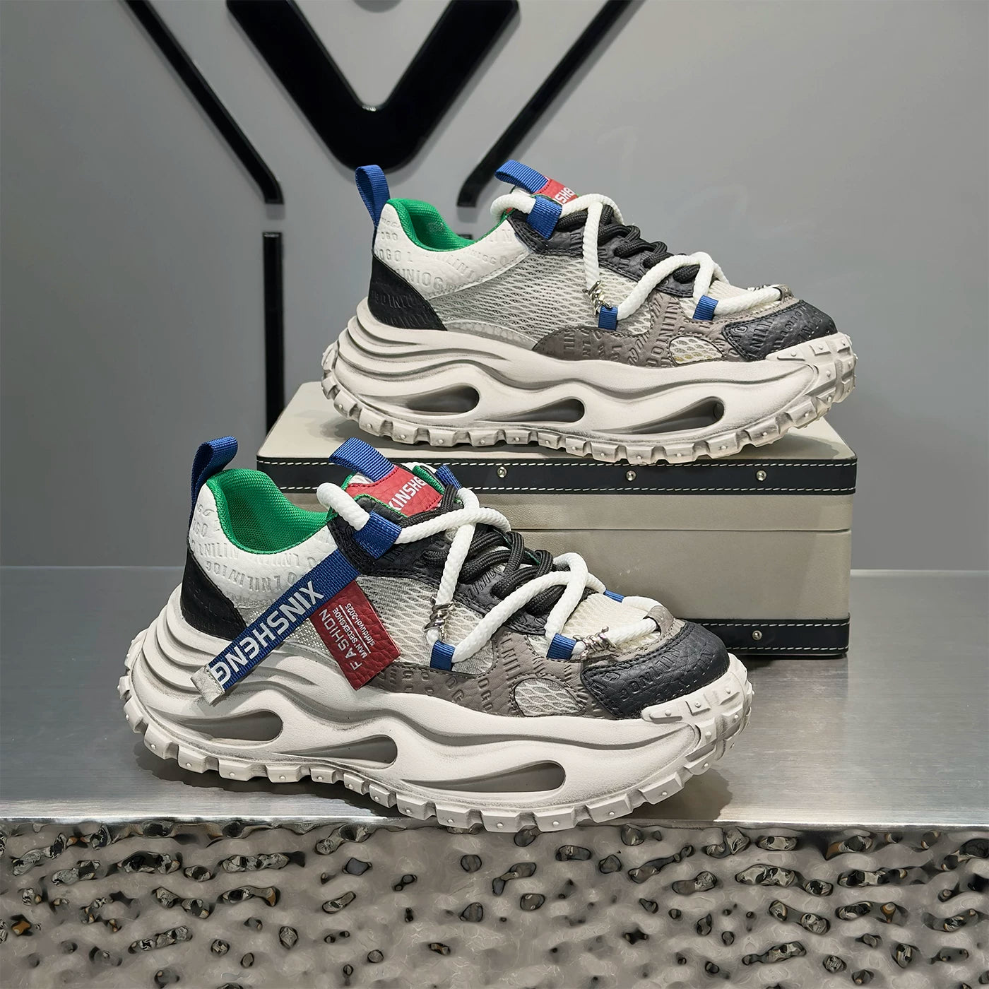 Men's Height-Increasing Breathable Mesh Cut-Out Plus Size Chunky Dad Sneakers Summer