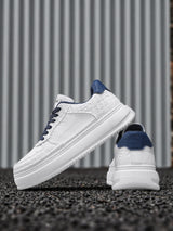 Men's 2026 new winter versatile trendy retro genuine leather white sneakers chunky sole height increasing athletic casual streetwear shoes