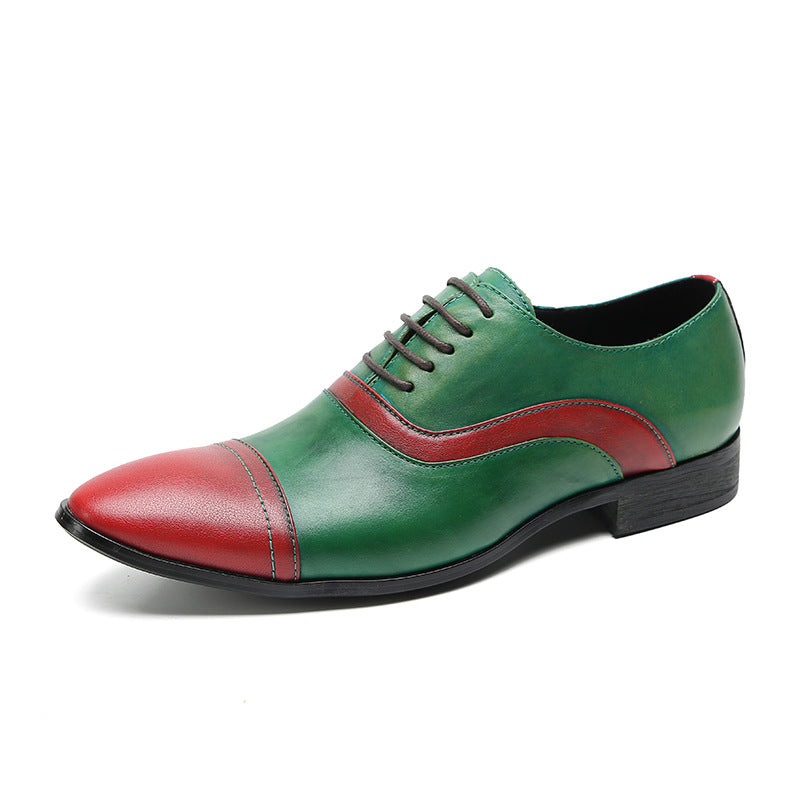 Three-joint leather shoes green Goodyear handmade cowhide business formal suit wedding shoes square toe casual men's shoes on behalf of