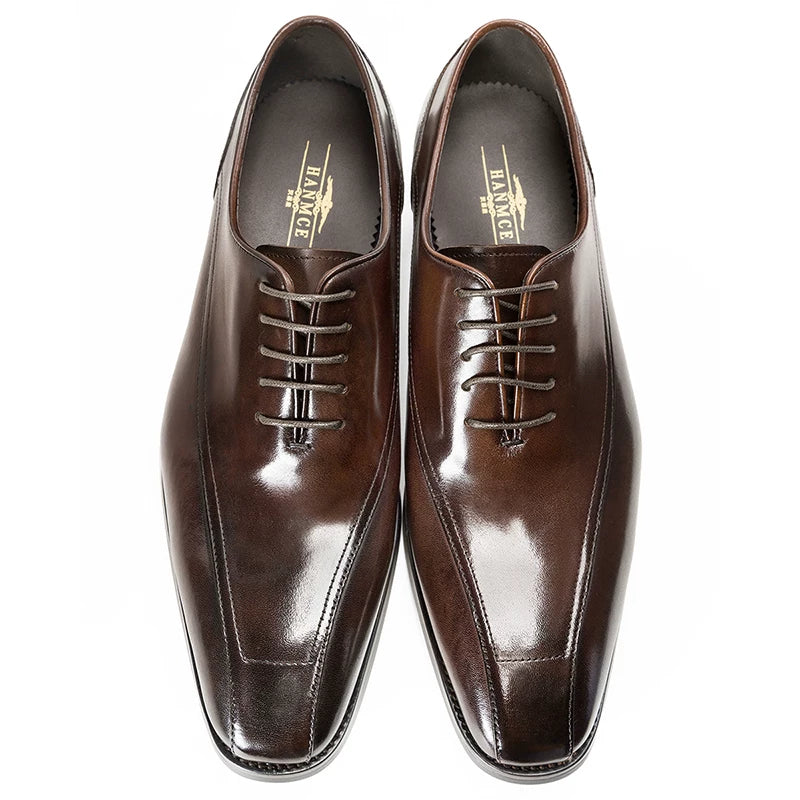 Men's Genuine Leather Oxford Shoes, Handmade, Pointed Toe