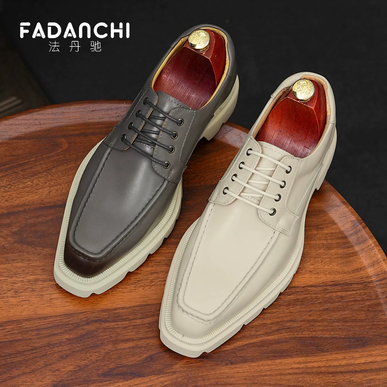 Men's White Genuine Leather Derby Shoes, Business, Formal