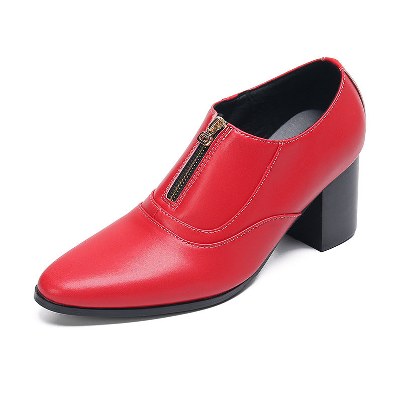 Men's heightened pointed leather shoes, foreign trade trend, Korean style red Martin boots, retro front zipper trendy shoes, personalized leather shoes