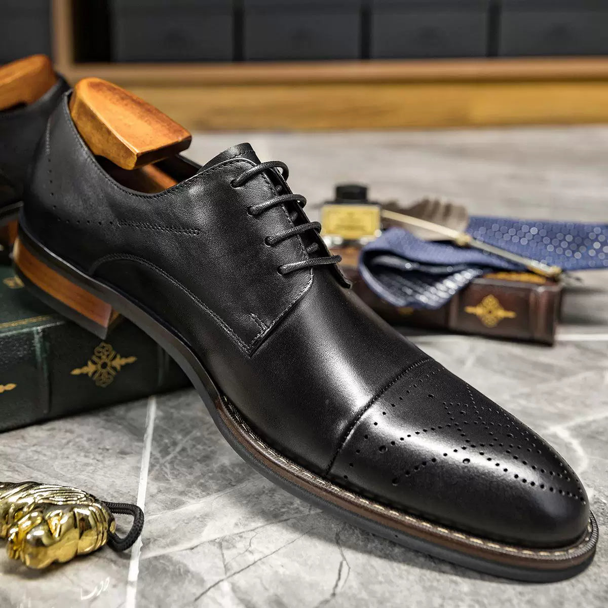 Men's Genuine Leather Wedding Shoes, Lace-Up, British Style