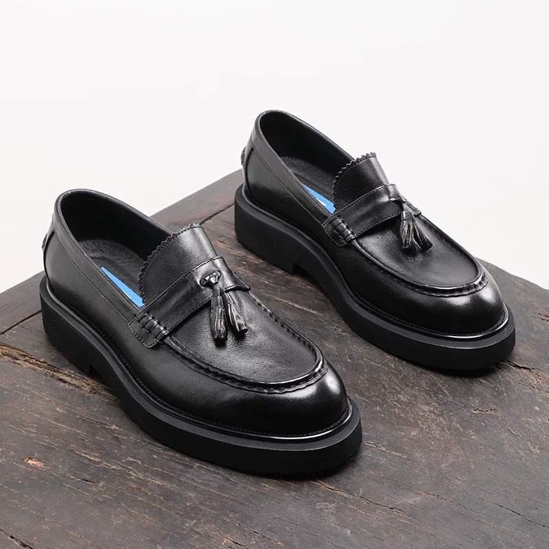 Men's Genuine Leather Loafers, Height Increasing, Thick Sole