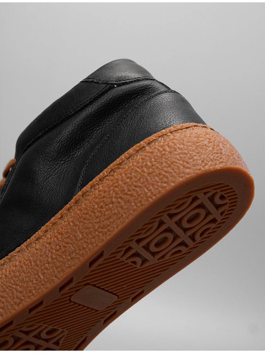 European station 2024 new retro solid color trendy shoes black cowhide sneakers versatile genuine leather mid-top men's casual shoes 16