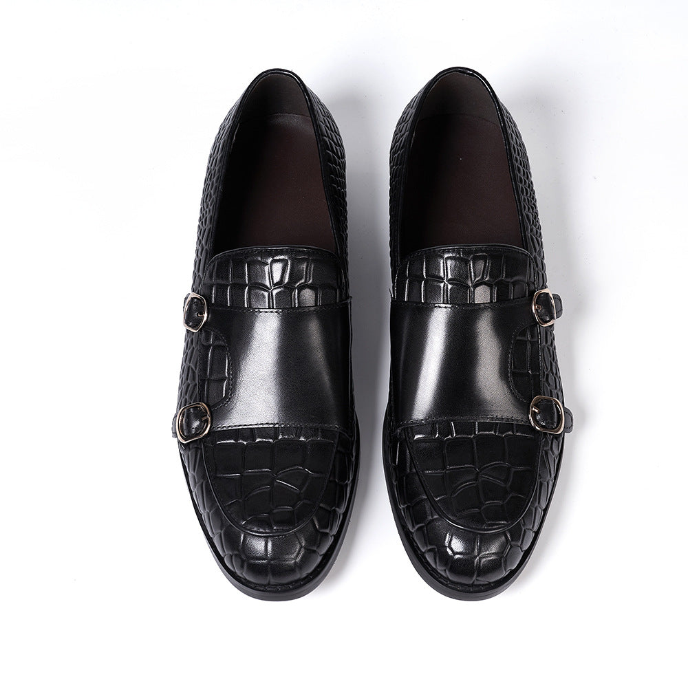 Menke Shoes for Men Men Business Casual Leather Shoes Genuine Leather Crocodile Embossed Monk Shoe