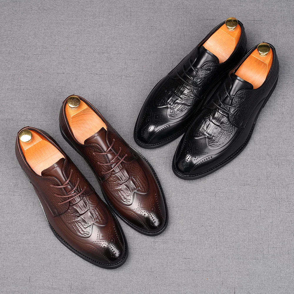 Men's Genuine Leather Derby Shoes, Height Increasing, Pointed Toe