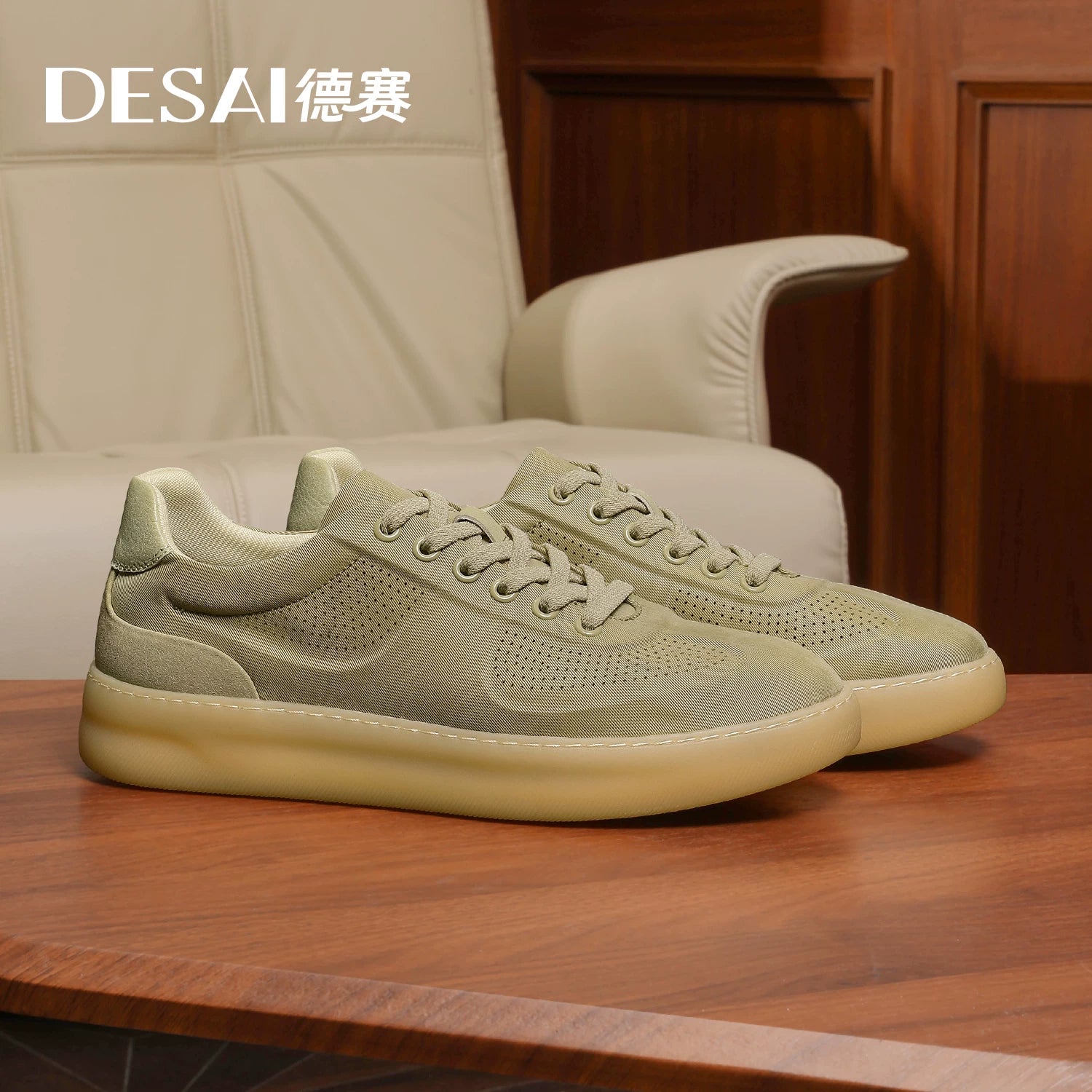 Men's Genuine Leather Skate Shoes, Breathable, Soft Sole