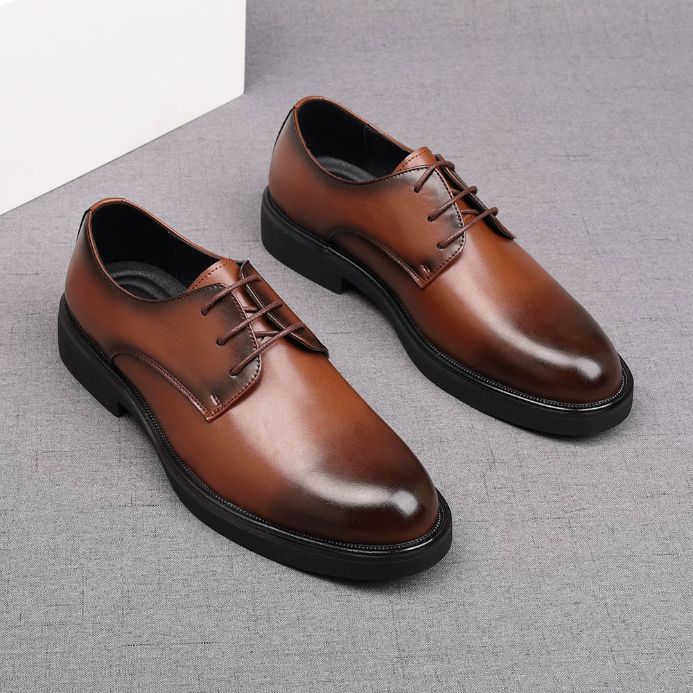 Men's Brown Derby Shoes, Height Increasing, Thick Sole