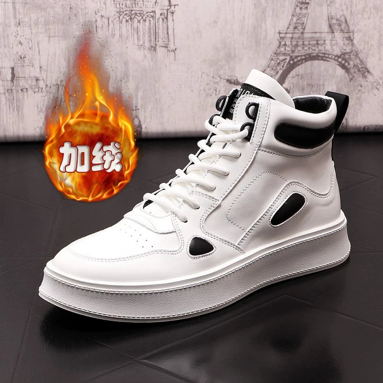 Men's Height-Increasing High-Top White Ankle Boots Casual New