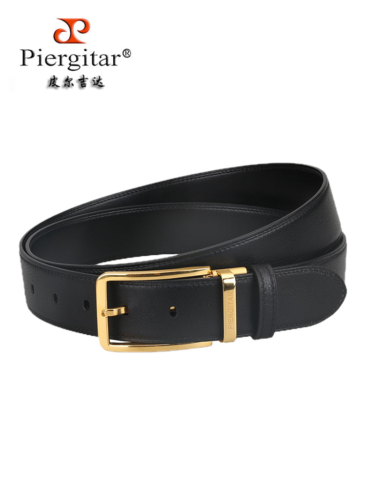 Piergitar European and American style Italian calfskin men's business belt gold and silver stainless steel pin buckle belt