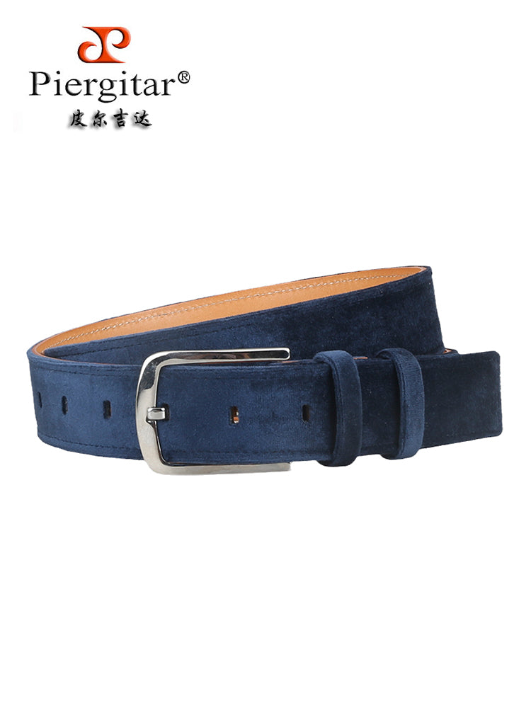 Italian design exported to Europe and the United States velvet navy blue men's belt stainless steel pin buckle glossy casual belt for men