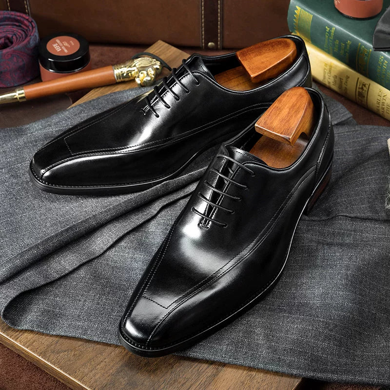 Men's Genuine Leather Oxford Shoes, Handmade, Pointed Toe
