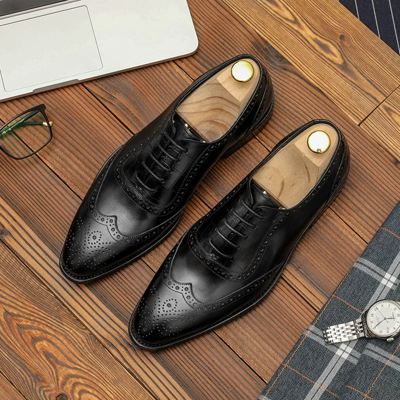 Men's Genuine Leather Oxford Shoes, Handmade, British Style