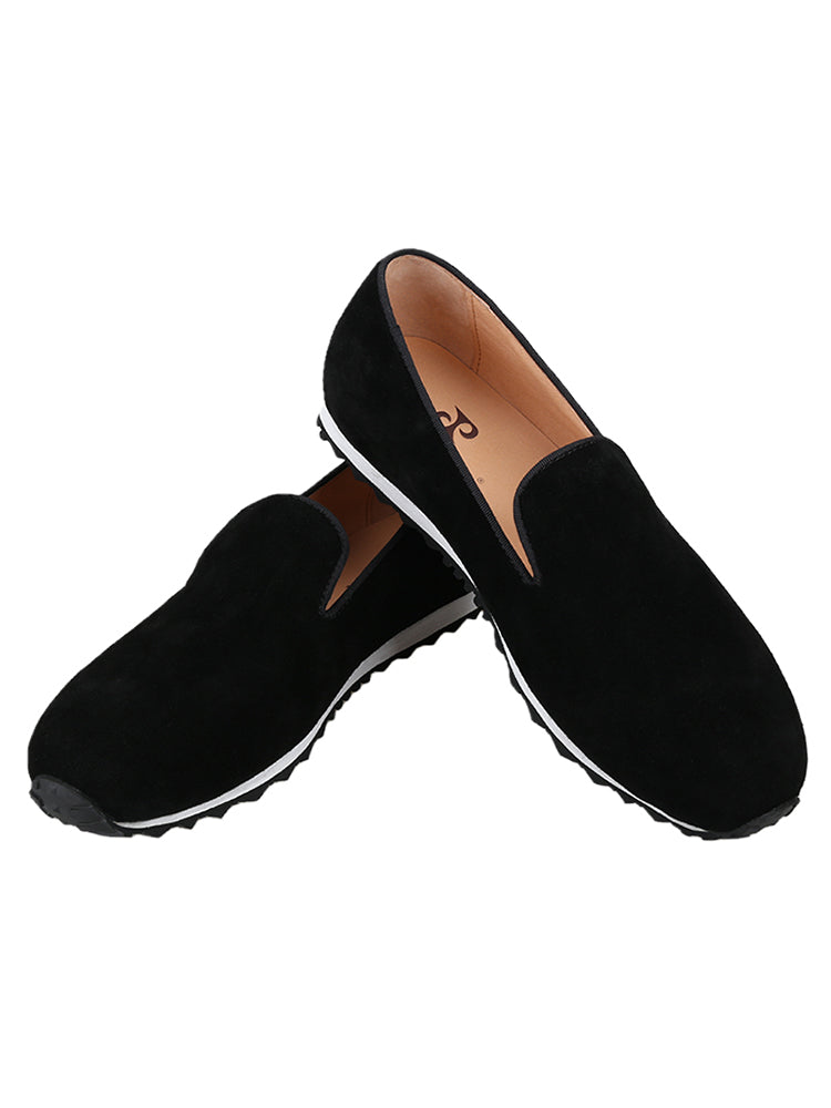 British style black suede men's dad shoes, classic everyday wear, black and white mixed color thick-soled slip-on casual shoes
