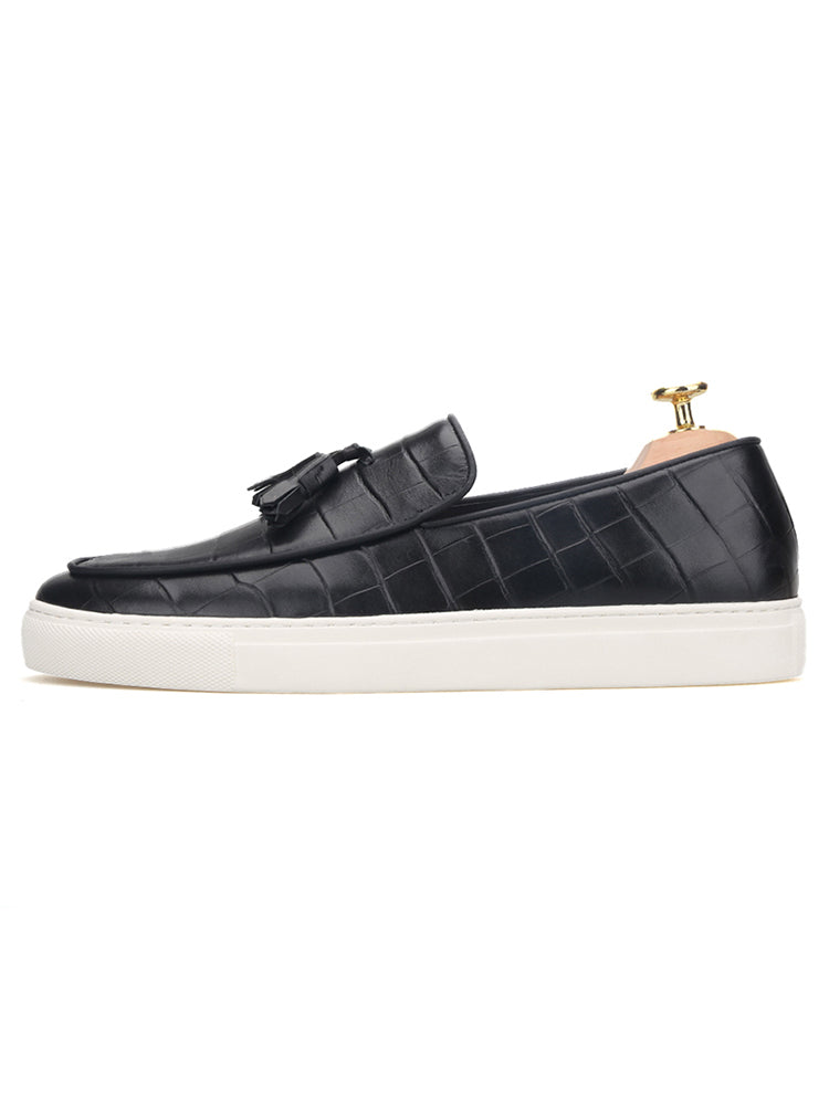 Summer new style genuine leather thick-soled men's casual sneakers European and American style tassel style slip-on sneakers large size
