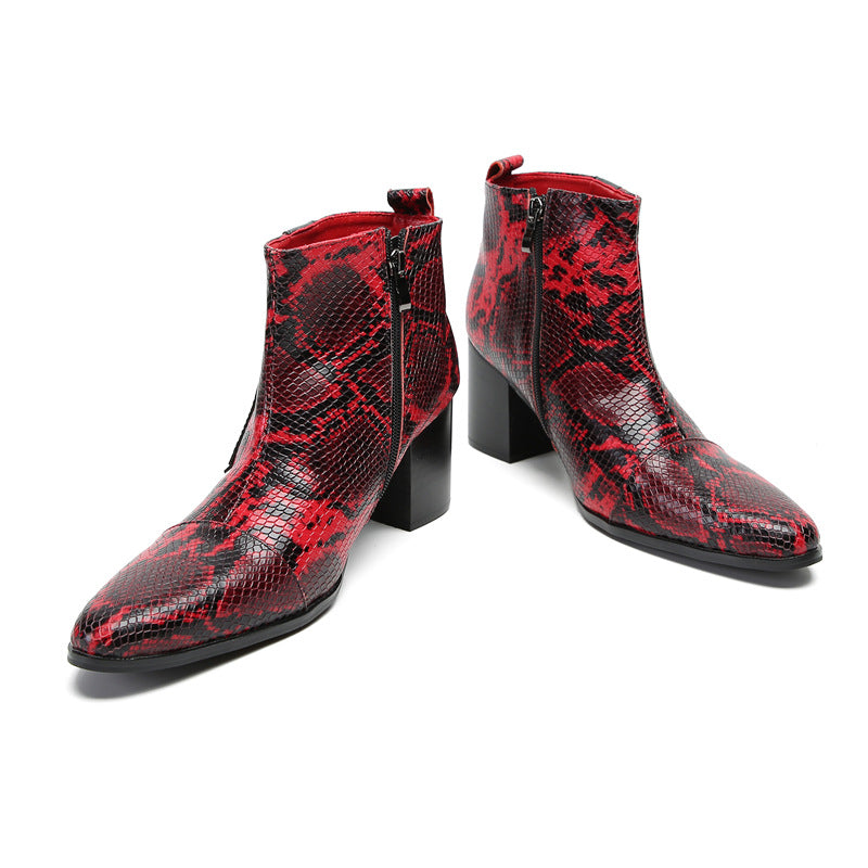 Men's Red Leather Chelsea Boots – Pointed Toe, British Style