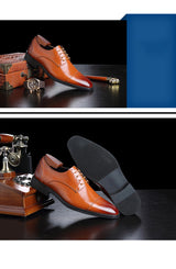 Spring new pointed-toe lace-up business dress leather shoes for men, british style brogue cross-bord