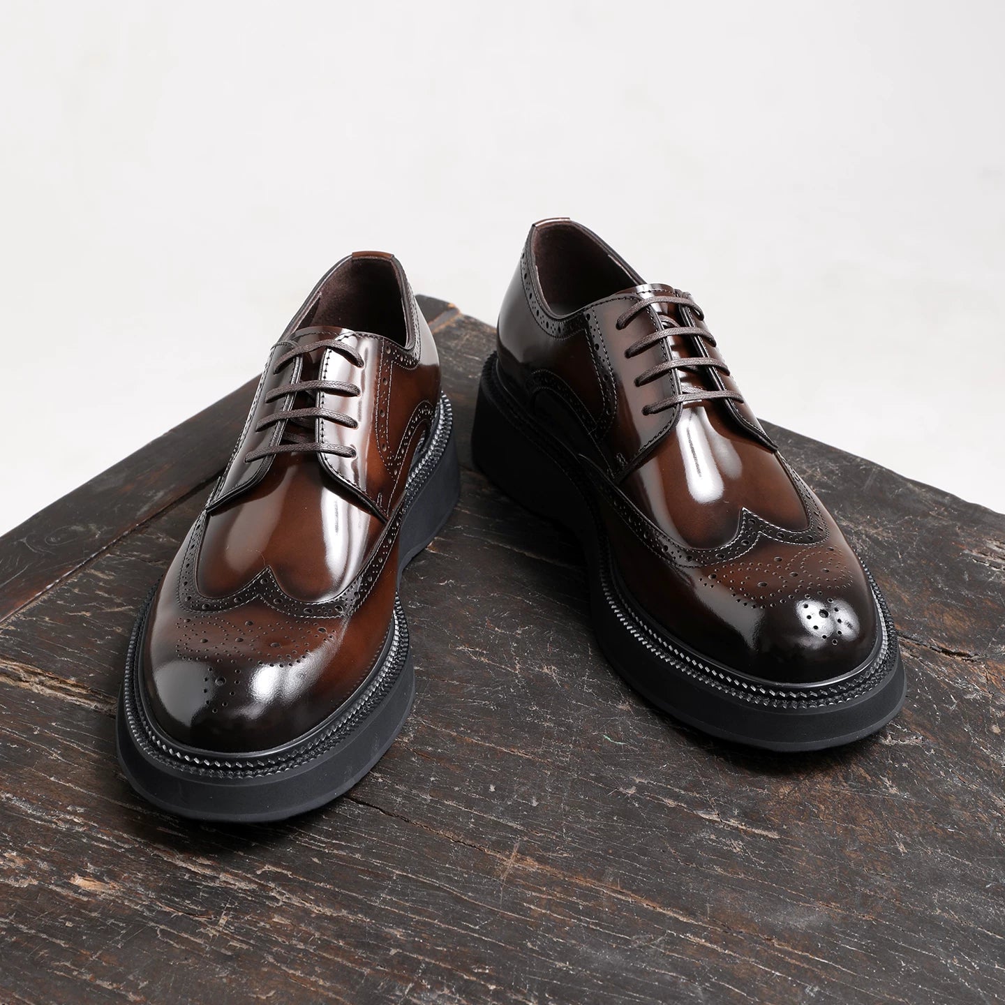 Men's Genuine Leather Derby Shoes, Height Increasing, Thick Sole