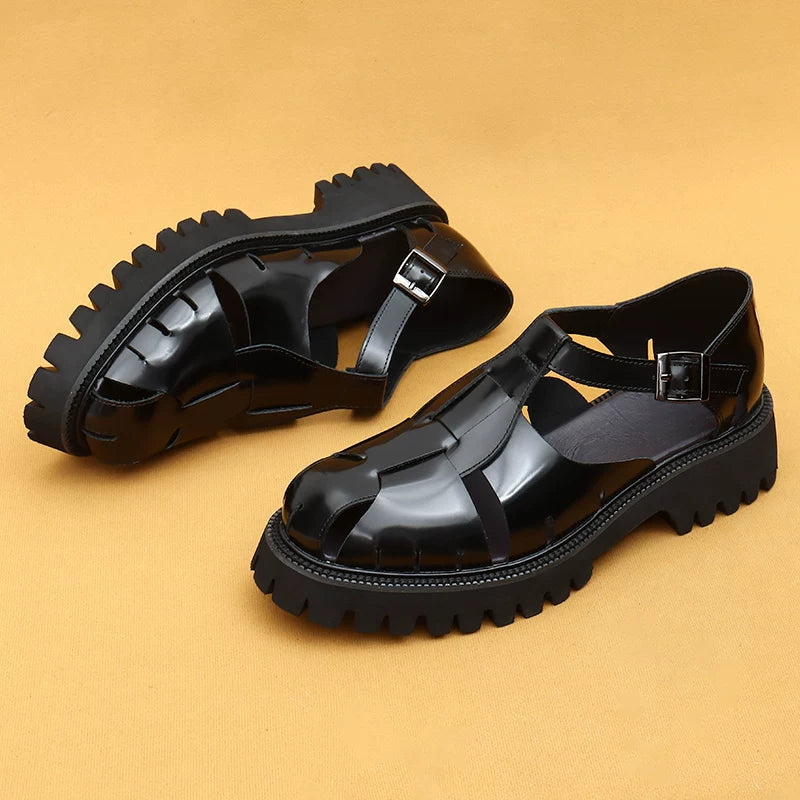 Men's Genuine Leather Sandals, Height Increasing, Thick Sole