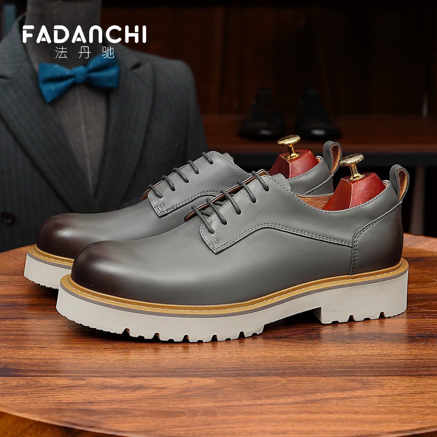 Men's White Genuine Leather Derby Shoes, Height Increasing, Business