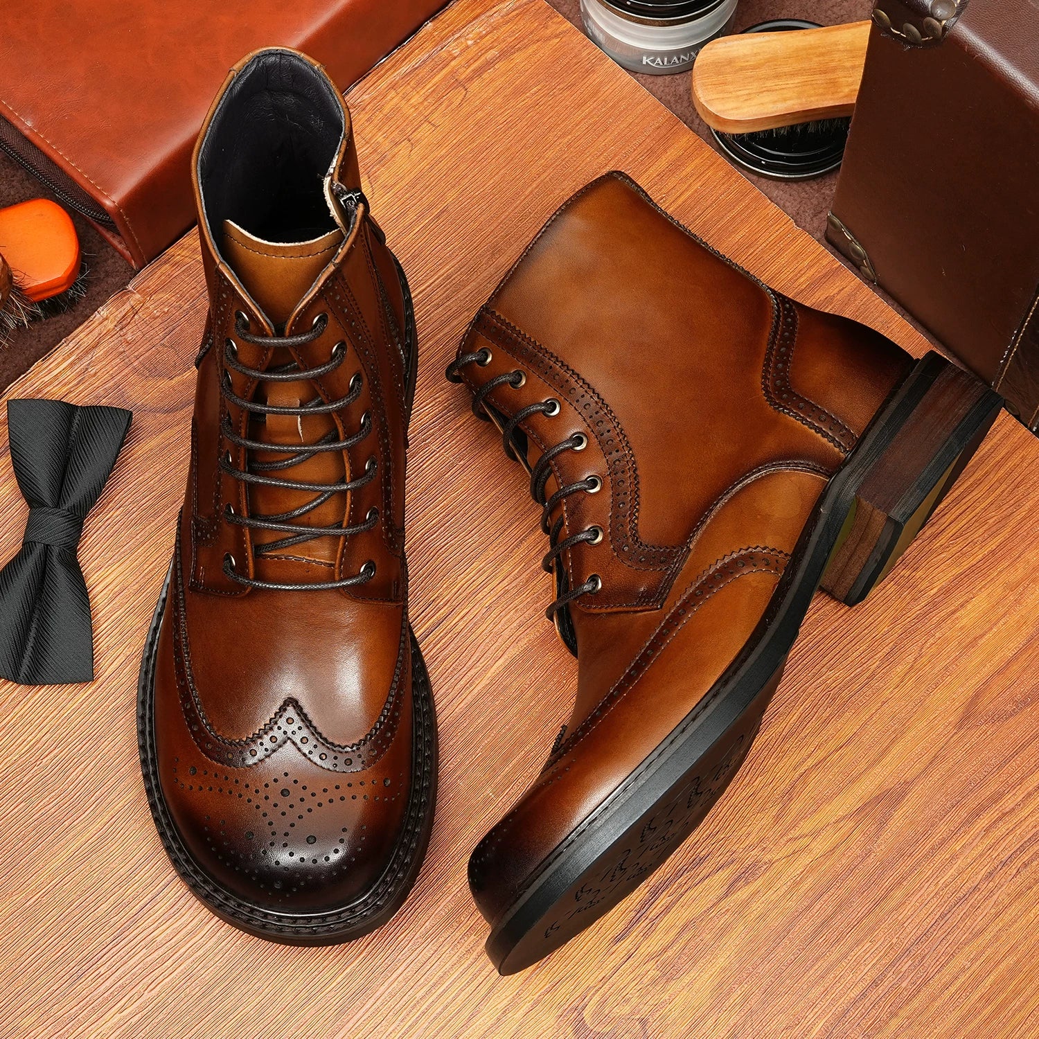 Men's Genuine Leather Martin Boots, British Style, Brogue