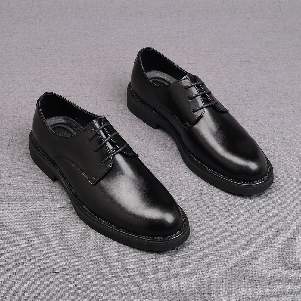 Men's Brown Derby Shoes, Height Increasing, Thick Sole