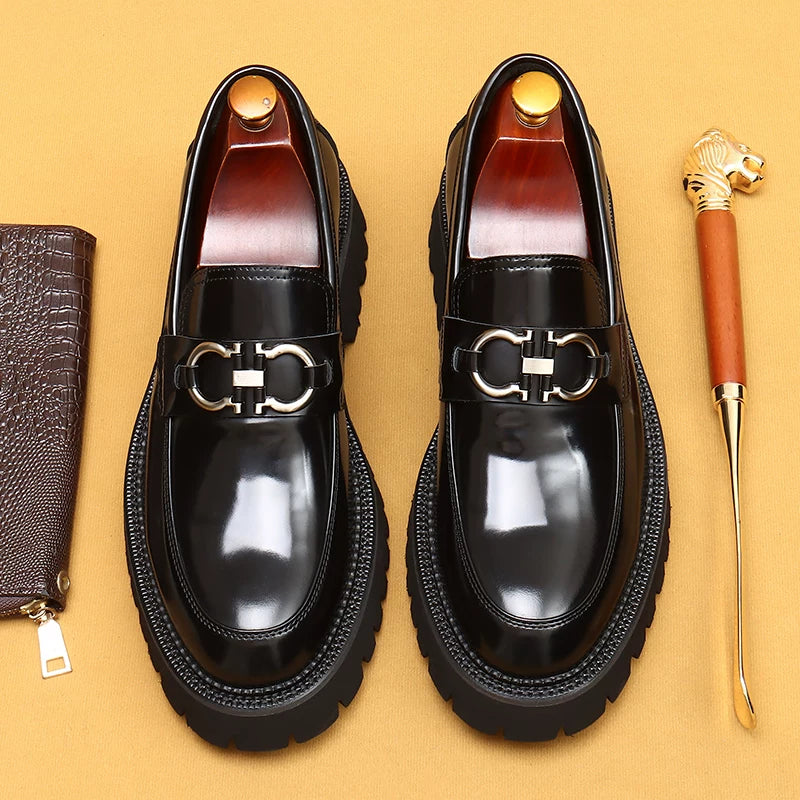 Men's Genuine Leather Loafers, Thick Sole, Slip-On
