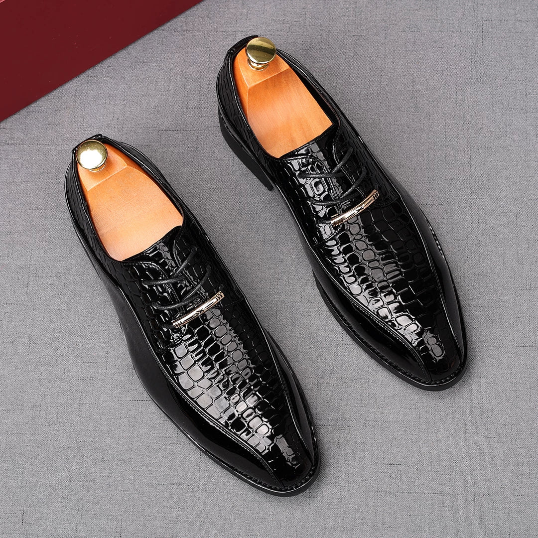 Men's Patent Leather Derby Shoes, Height Increasing, Pointed Toe