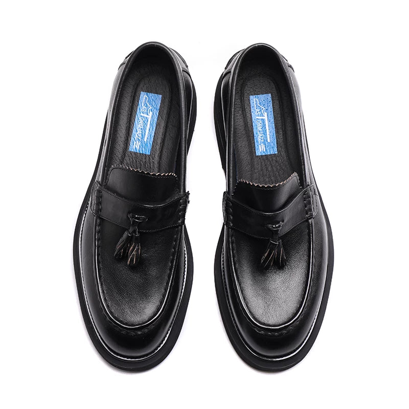 Men's Genuine Leather Loafers, Height Increasing, Thick Sole