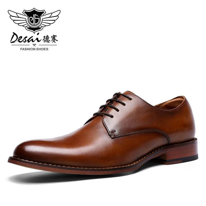 Men's Brown Genuine Leather Leather Shoes, Height Increasing, Handmade