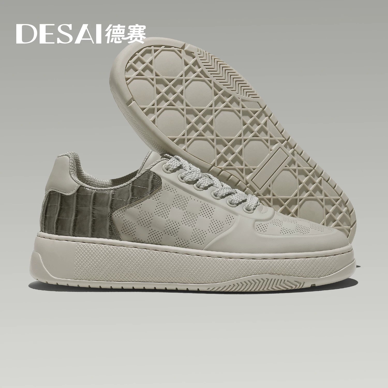 Men's Genuine Leather Skate Shoes, Height Increasing, Thick Sole