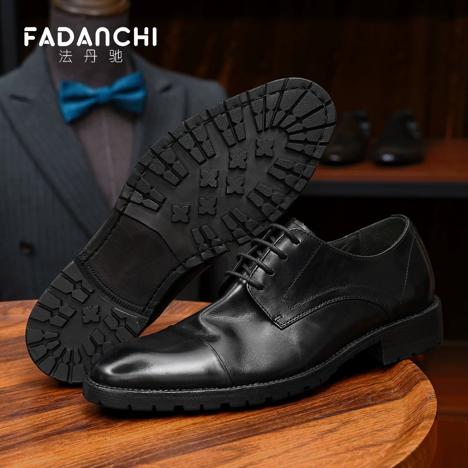 Men's Genuine Leather Derby Shoes, Handmade, Business
