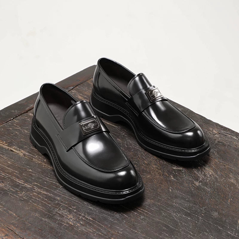 Men's Genuine Leather Loafers, Height Increasing, Thick Sole