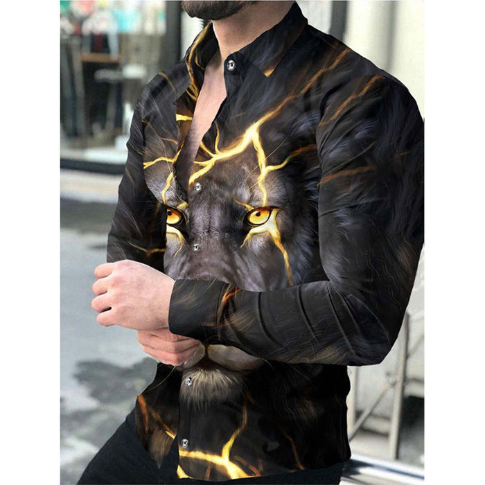 Europe and America 2025 foreign trade men&#039;s new casual personality hipster long sleeve 3D digital printed shirt plus size men&#039;s wear(P)
