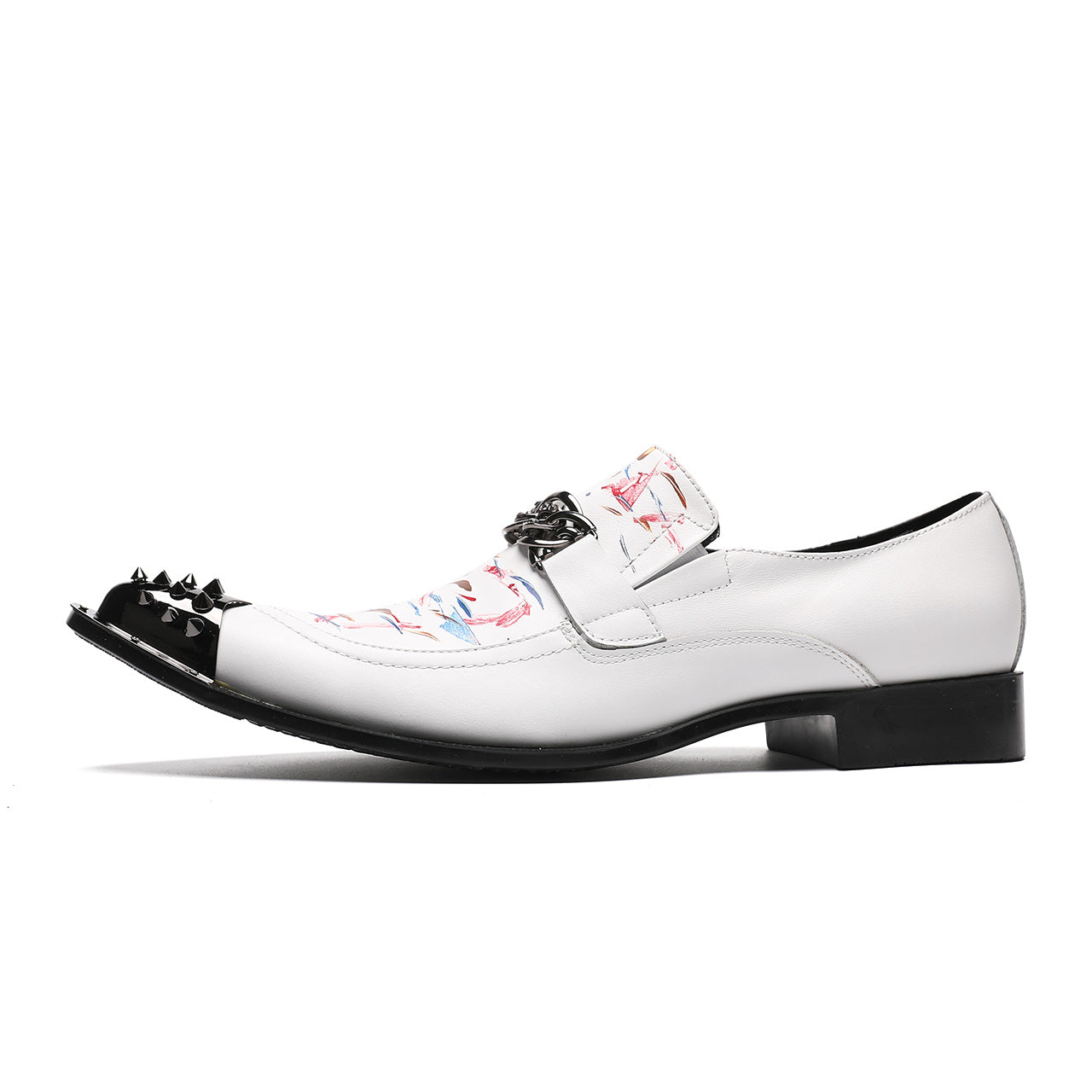 Men's personalized leather shoes, British pointed men's high heels, the Korean version has a height increase of 8cm, and summer hairstylist leather shoes are white.