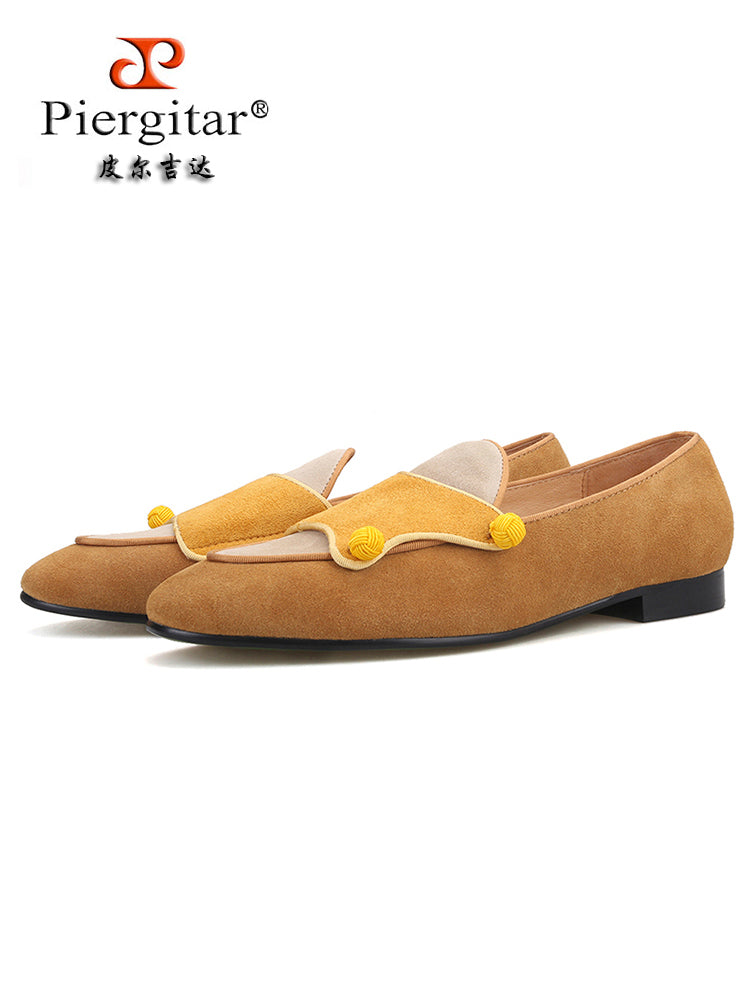 British style classic men's slip-on smoking shoes imported frosted suede leather stitching buckle loafers yuppie shoes
