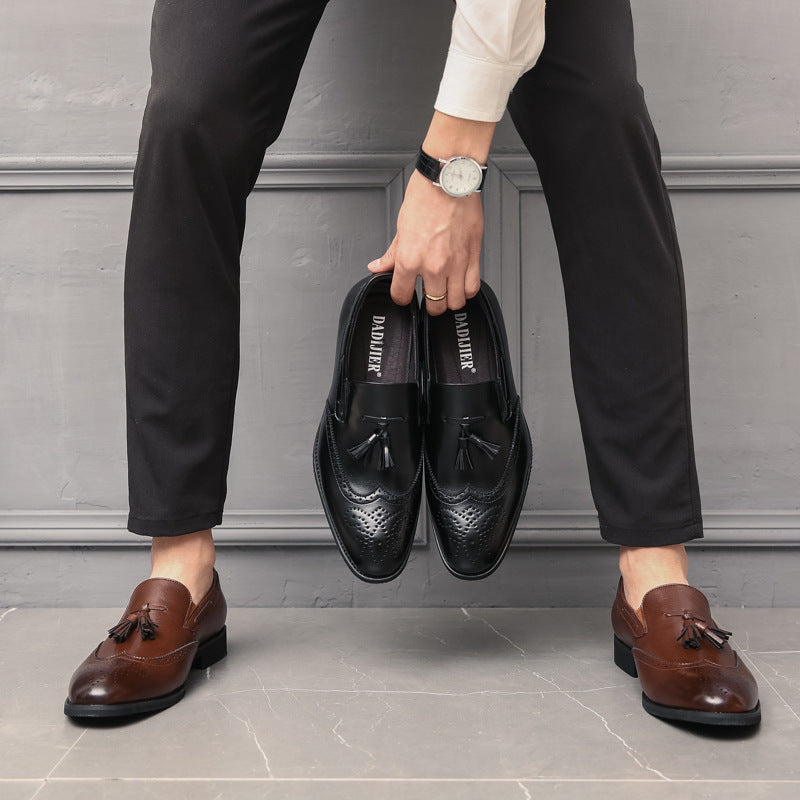 Cross-border men's brogue leather shoes - plus size fashion tassel leather shoes - business casual