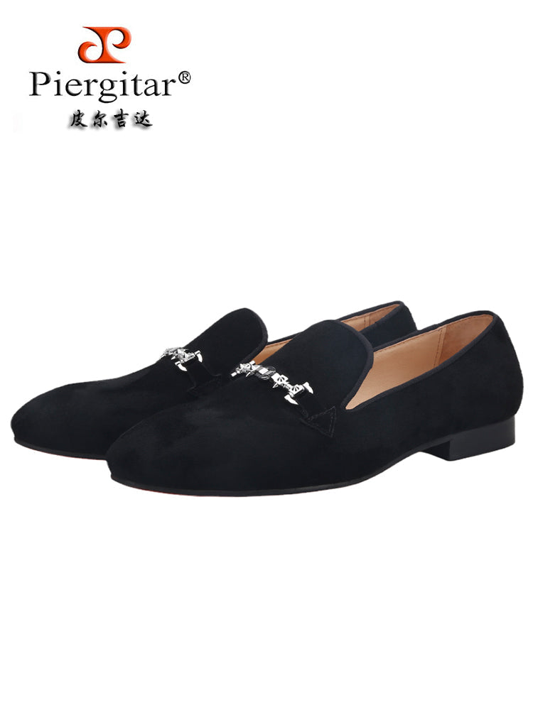 New style high satin suede men's slip-on loafers European and American style rivet horsebit casual shoes