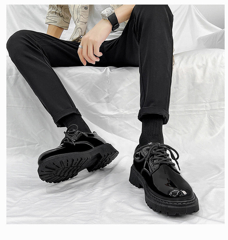 Glossy leather shoes for men, formal business british derby shoes, autum big toe casualtrendy shoes,