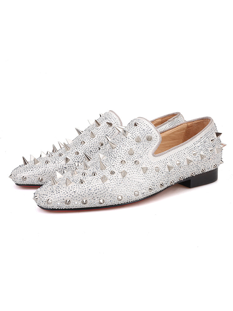 New gold and silver hot diamond tip rivets trendy set of feet men's loafers European and American big-name nightclub party trendy low-top shoes