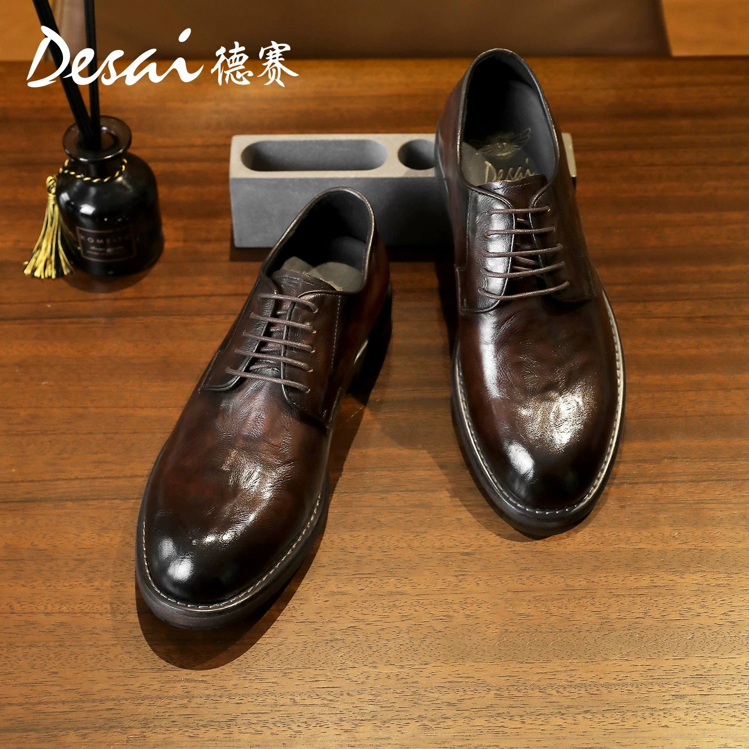 Men's Genuine Leather Derby Shoes, British Style, Business