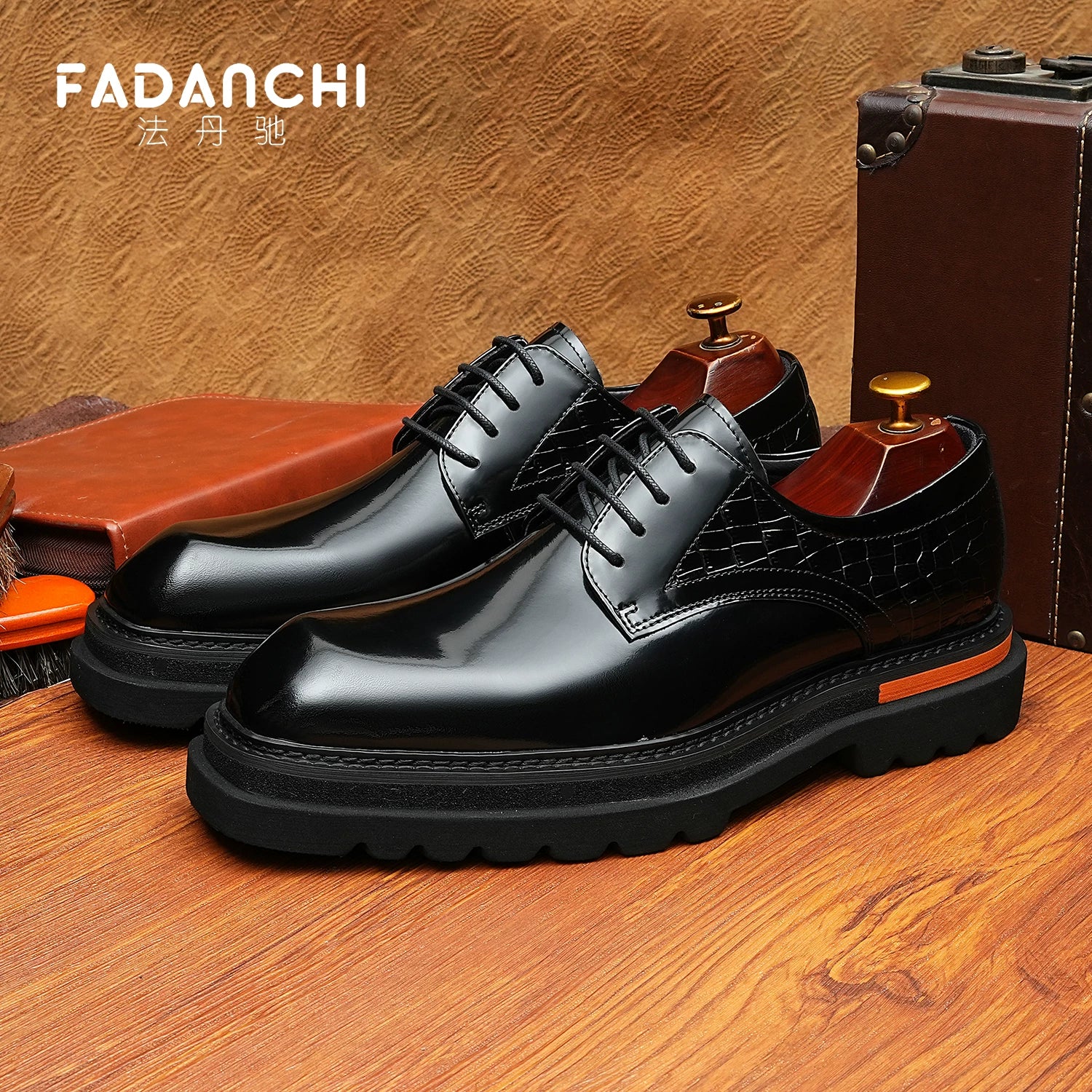 Men's Genuine Leather Derby Shoes, Height Increasing, Thick Sole
