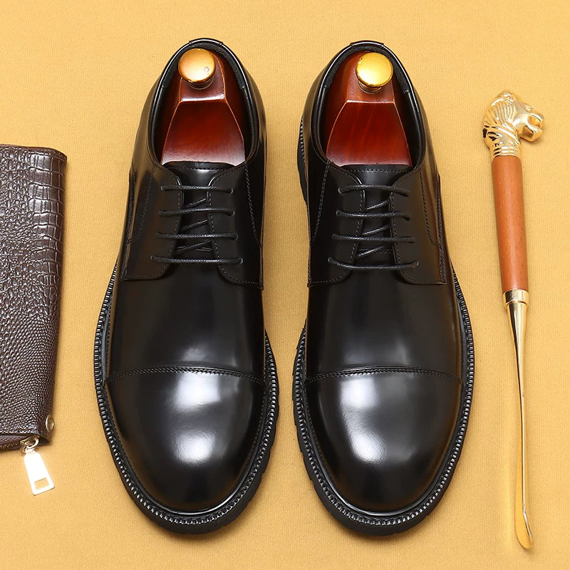 Men's Genuine Leather Leather Shoes, Thick Sole, Patent Leather