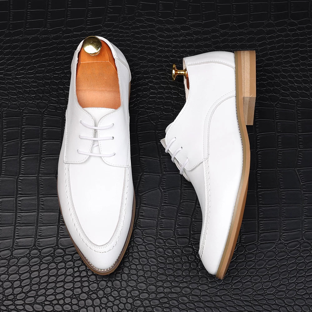Men's White Wedding Shoes, Height Increasing, Pointed Toe